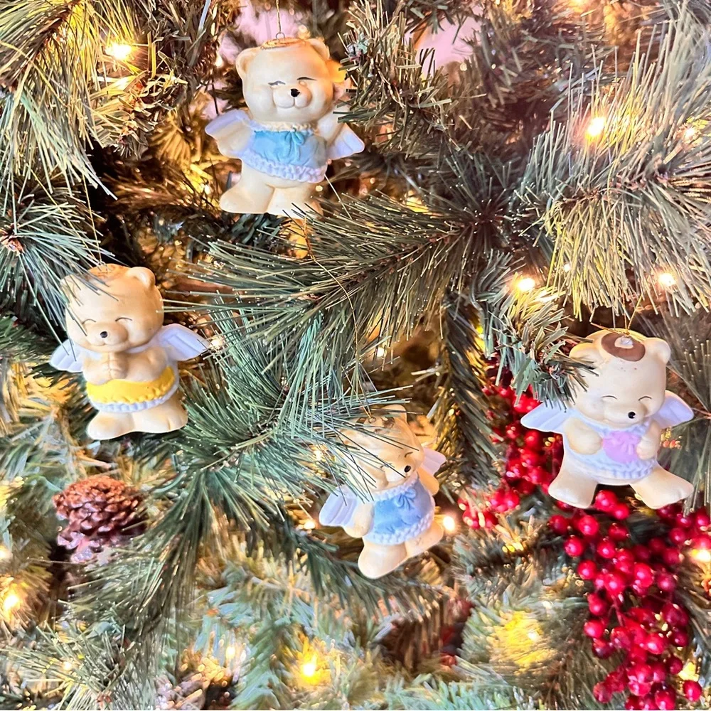 Vintage Christmas around the world Angel Bear Ornaments Set of 4